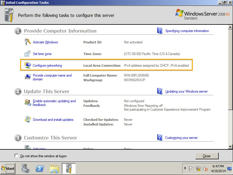 Windows server install